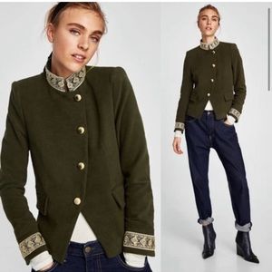 NWT Zara Basic Collection Olive Green Jacket w/ Gold Trim Size S